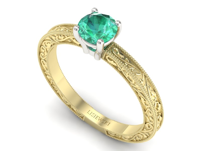 Pierścionek ze szmaragdem żółte i białe złoto - p16277zbsm — zdjęcie 3
