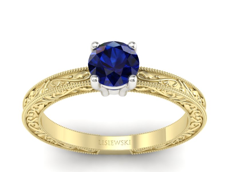 Pierścionek z szafirem żółte białe złoto - p16277zbsz