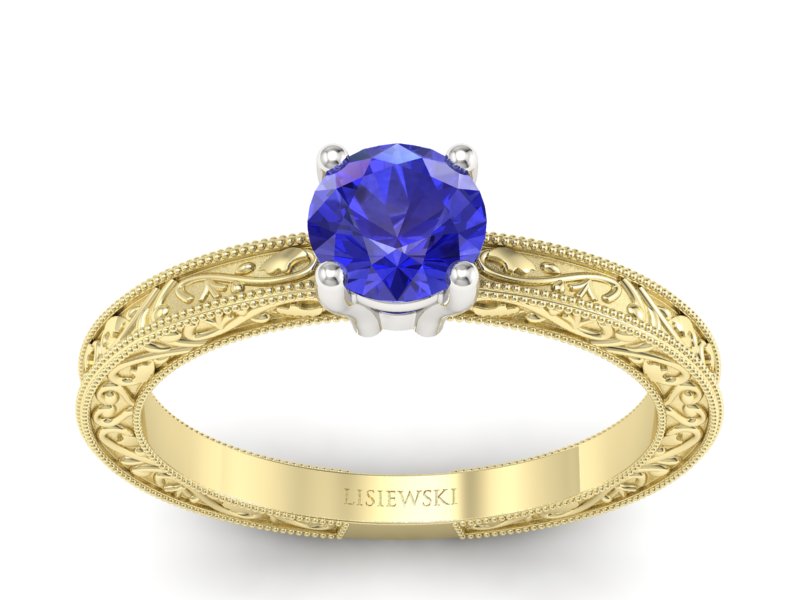 Pierścionek z szafirem żółte białe złoto - p16277zbszc