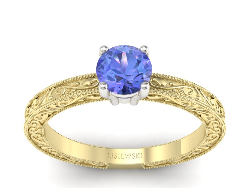 Pierścionek z tanzanitem żółte białe złoto - p16277zbt