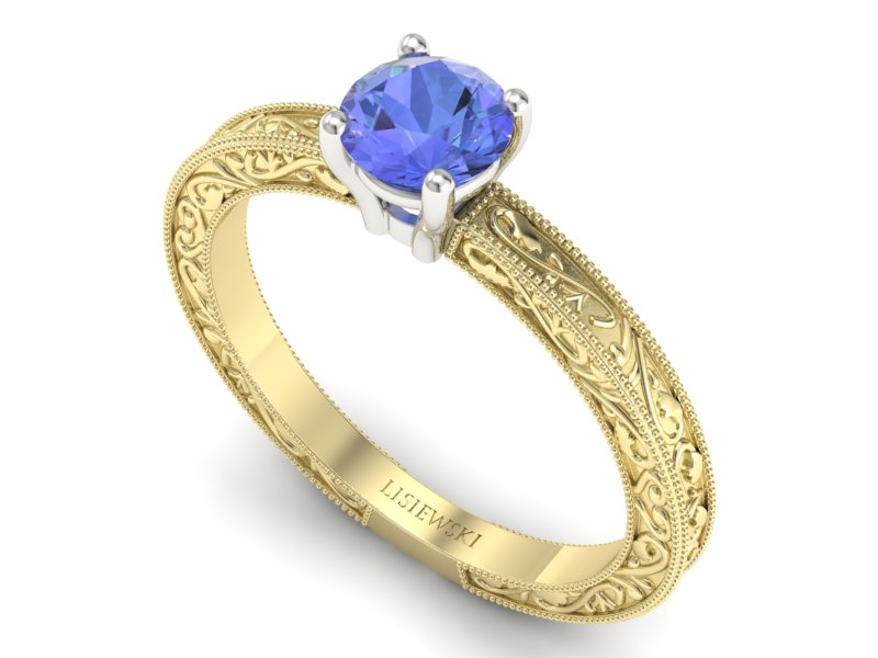 Pierścionek z tanzanitem żółte białe złoto - p16277zbt — zdjęcie 3