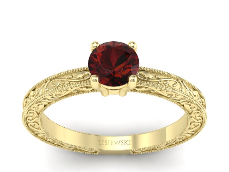 Złoty pierścionek z granatem żółte złoto - p16277zgr