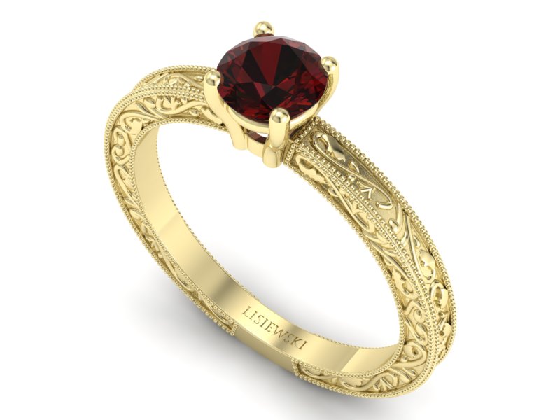 Złoty pierścionek z granatem żółte złoto - p16277zgr — zdjęcie 3