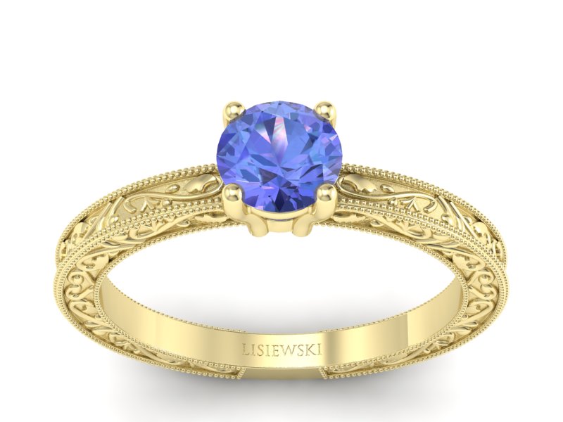 Złoty pierścionek z tanzanitem żółte złoto - p16277zt