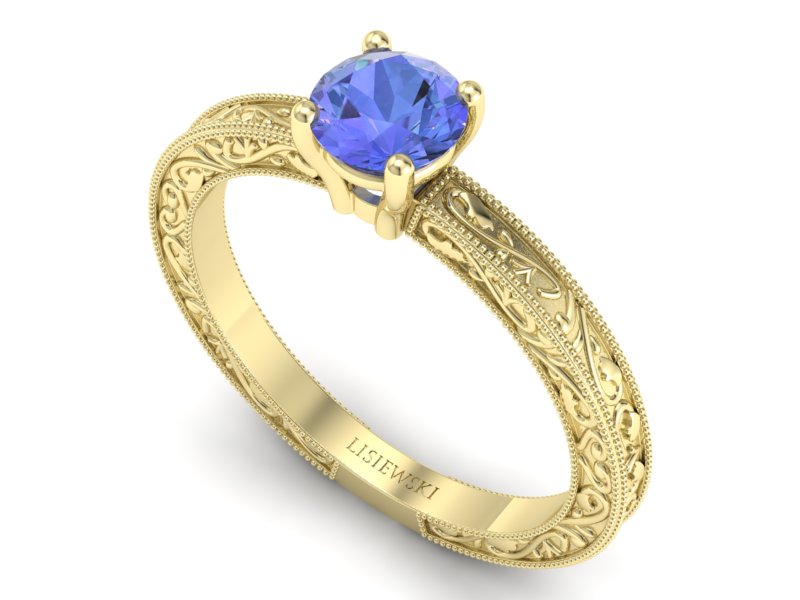 Złoty pierścionek z tanzanitem żółte złoto - p16277zt — zdjęcie 3