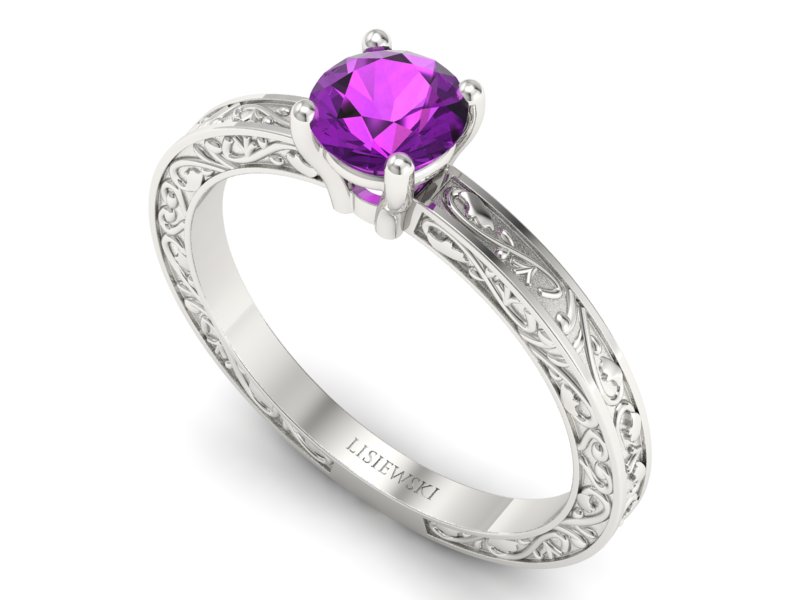 Złoty pierścionek z ametystem białe złoto - p16278bat — zdjęcie 3