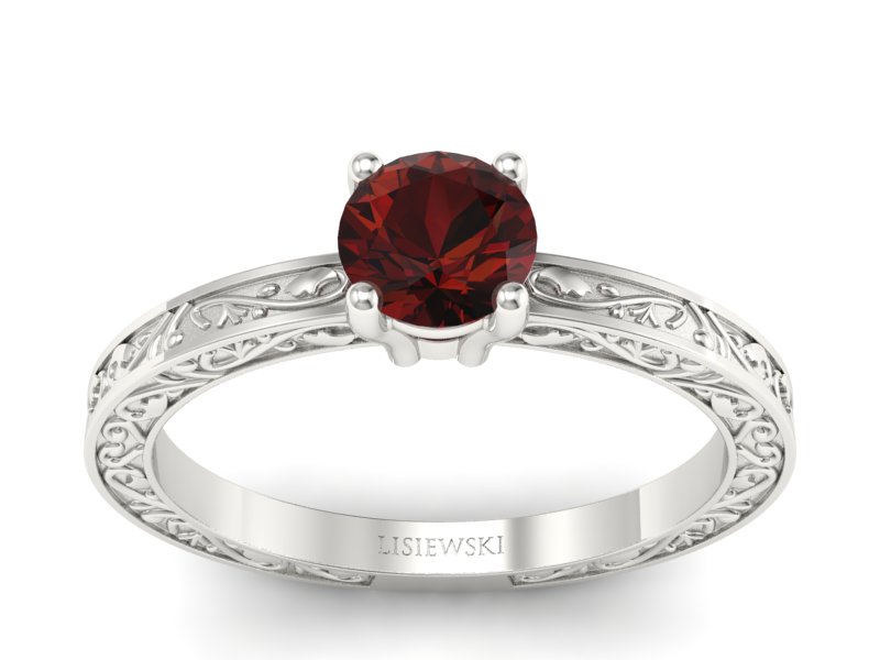 Złoty pierścionek z granatem białe złoto - p16278bgr