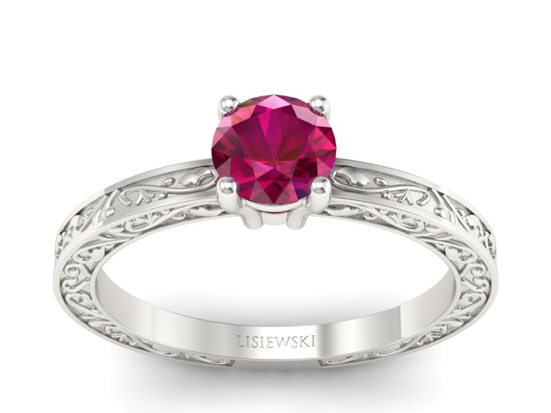 Złoty pierścionek z rubinem białe złoto - p16278br