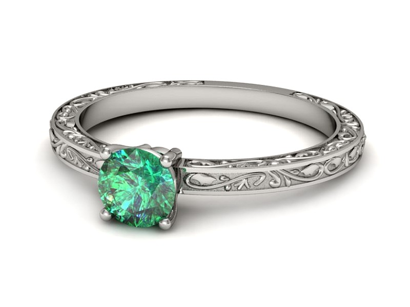 Złoty pierścionek ze szmaragdem białe złoto - p16278bsm — zdjęcie 5