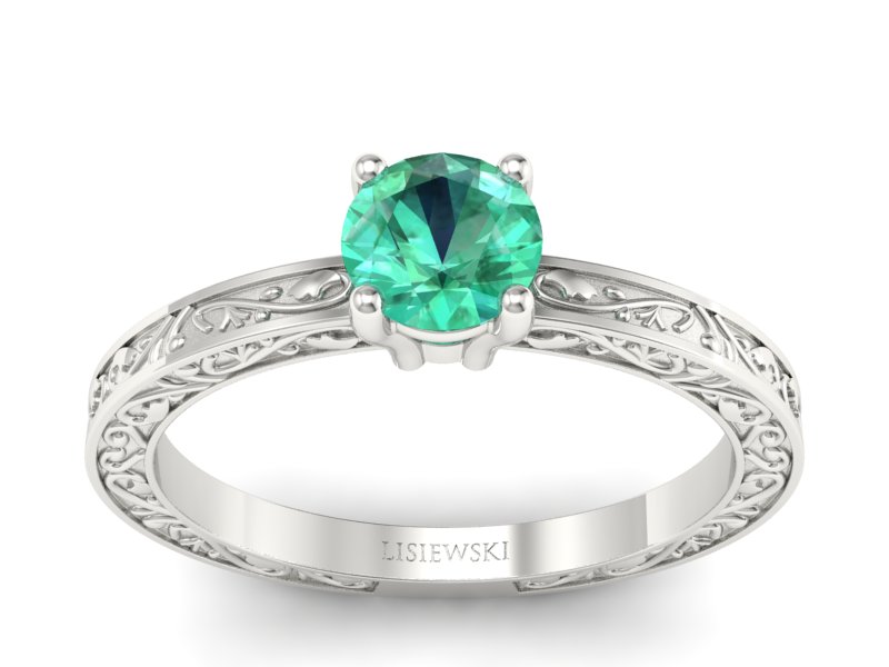 Złoty pierścionek ze szmaragdem białe złoto - p16278bsm