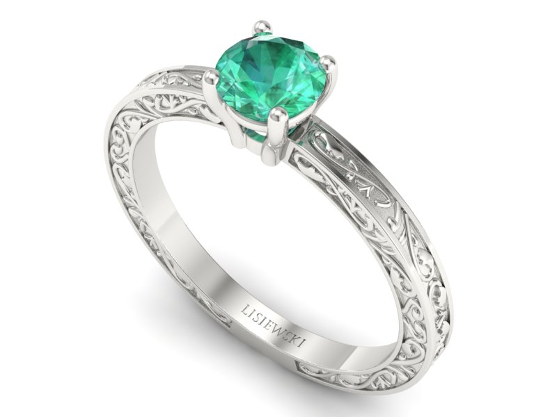 Złoty pierścionek ze szmaragdem białe złoto - p16278bsm — zdjęcie 3