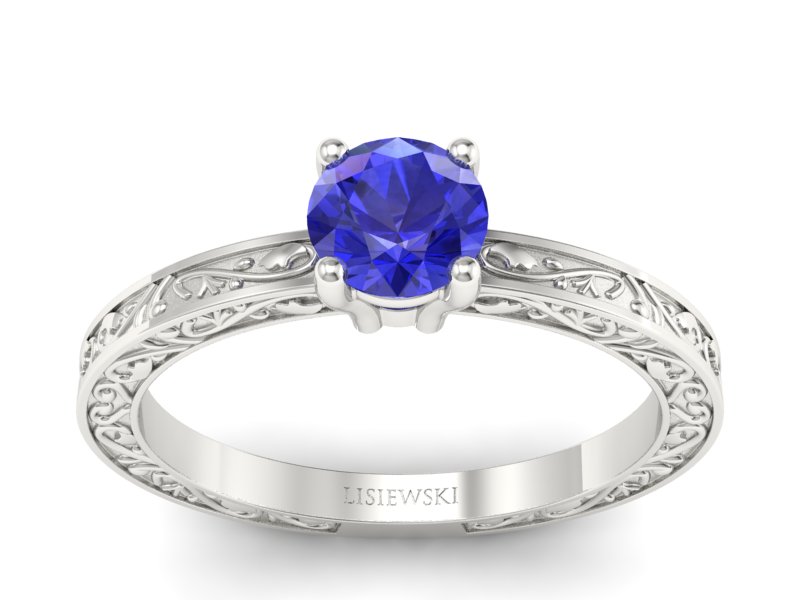 Złoty pierścionek z szafirem białe złoto - p16278bszc