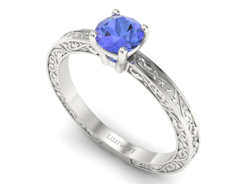 Złoty pierścionek z tanzanitem białe złoto - p16278bt — zdjęcie 3