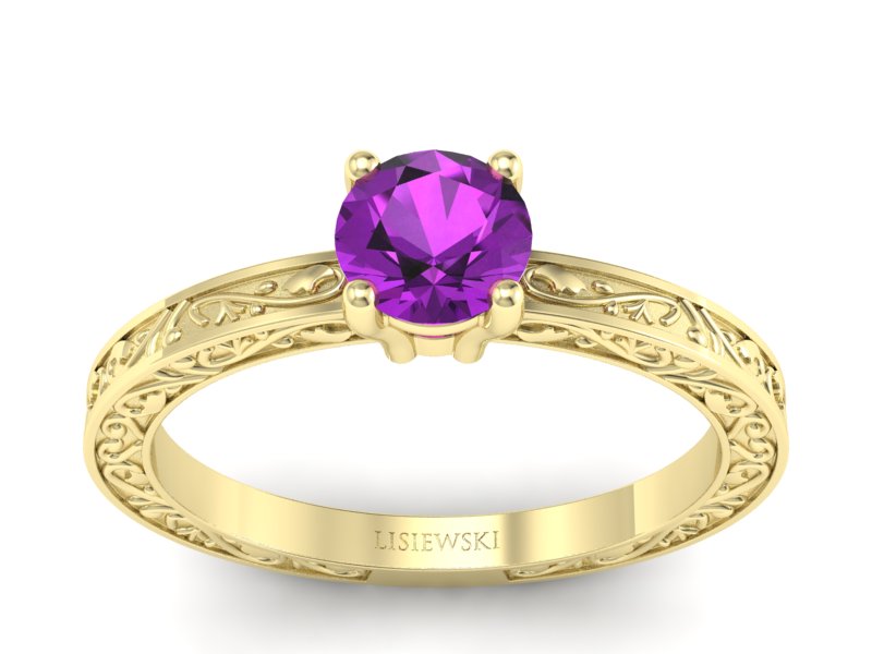 Złoty pierścionek z ametystem żółte złoto - p16278zat