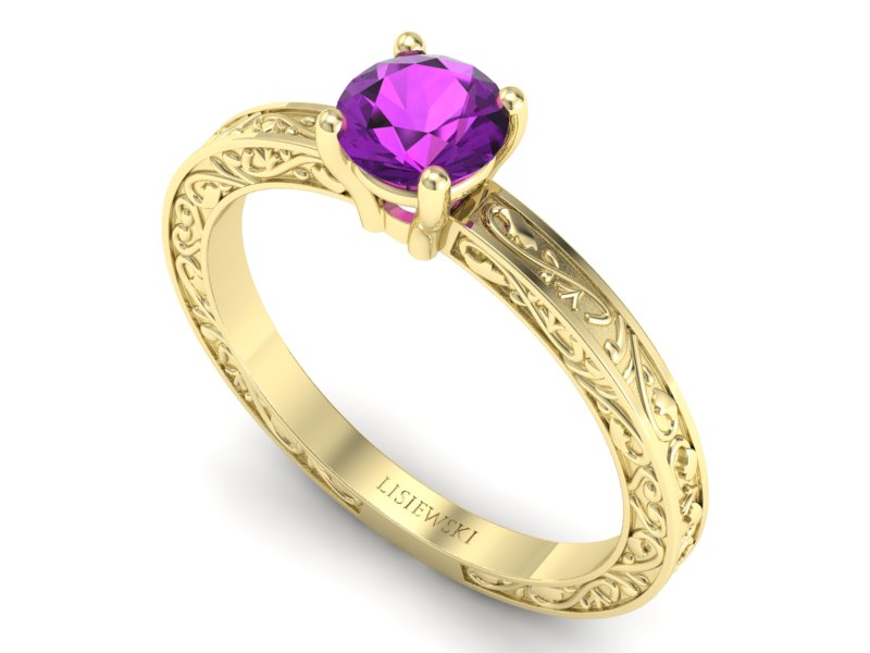 Złoty pierścionek z ametystem żółte złoto - p16278zat — zdjęcie 3