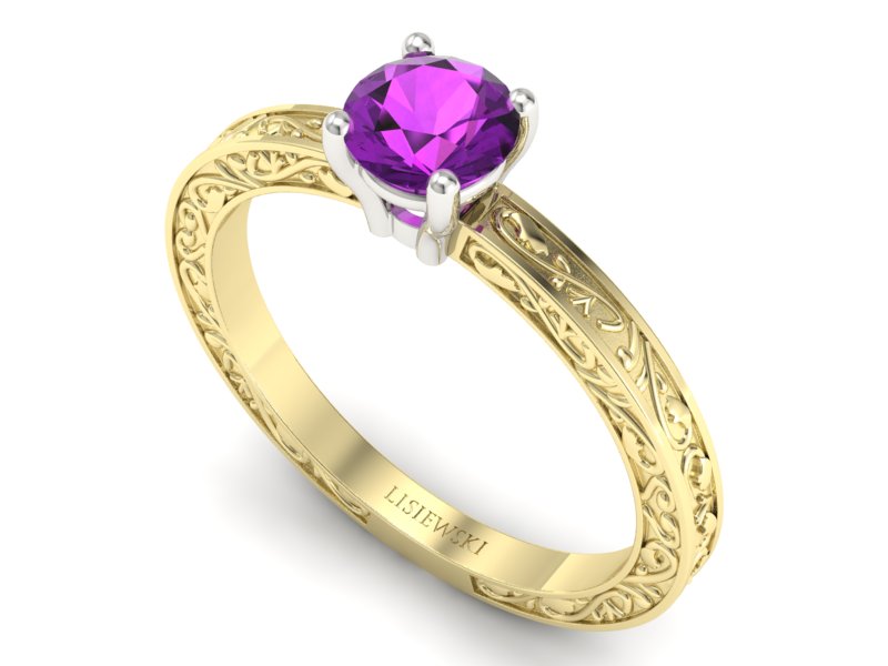 Pierścionek z ametystem żółte i białe złoto - p16278zbat — zdjęcie 3