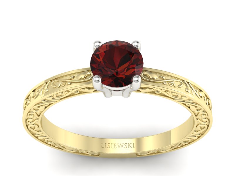 Pierścionek z granatem żółte białe złoto - p16278zbgr