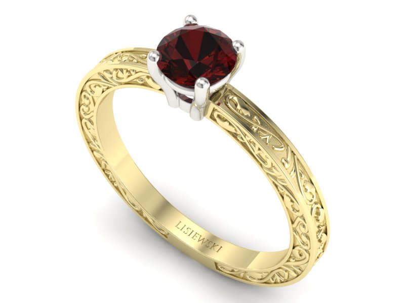 Pierścionek z granatem żółte białe złoto - p16278zbgr — zdjęcie 3