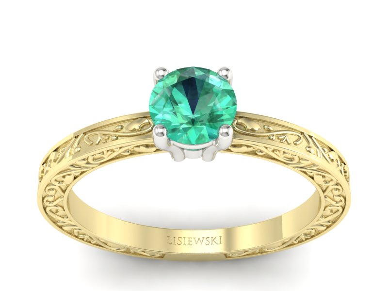 Pierścionek ze szmaragdem żółte i białe złoto - p16278zbsm