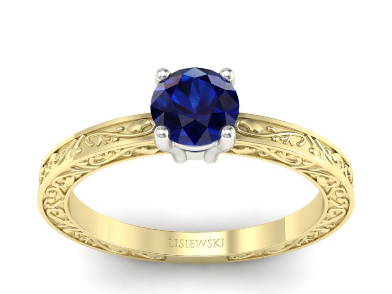 Pierścionek żółte i białe złoto z szafirem - p16278zbsz