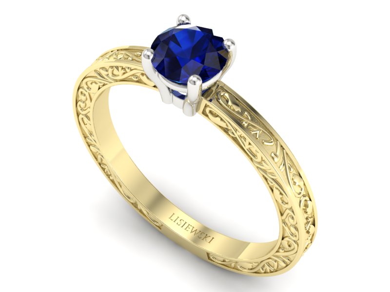 Pierścionek żółte i białe złoto z szafirem - p16278zbsz — zdjęcie 3