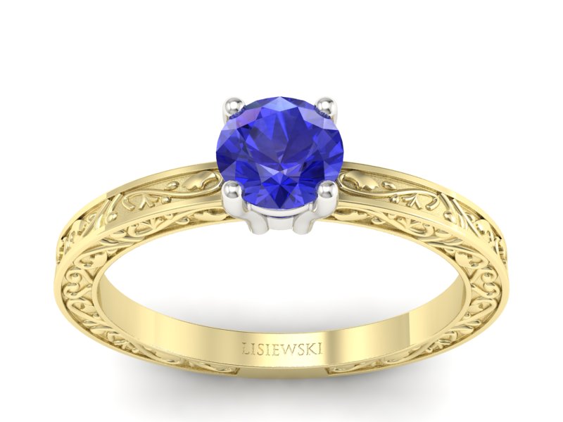 Pierścionek z szafirem żółte i białe złoto - p16278zbszc