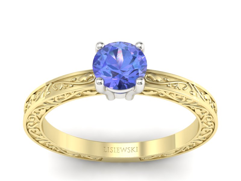 Pierścionek z tanzanitem żółte białe złoto - p16278zbt