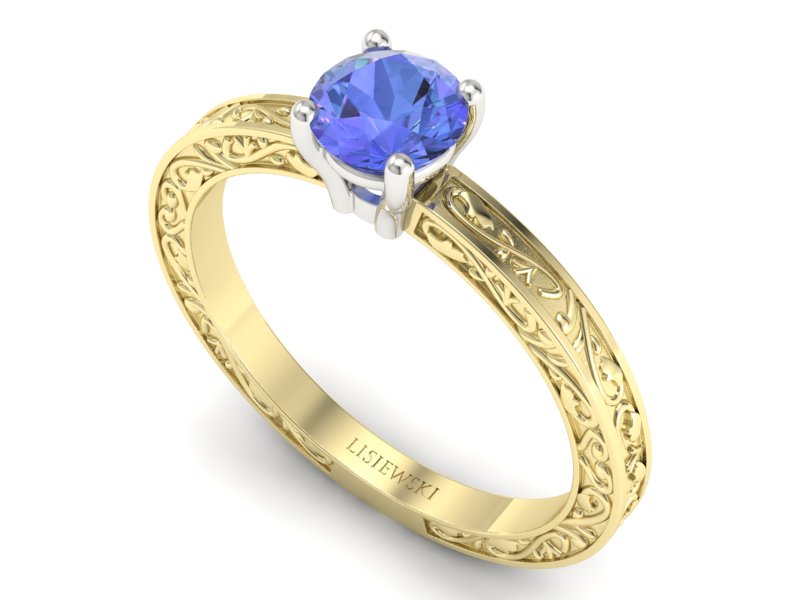 Pierścionek z tanzanitem żółte białe złoto - p16278zbt — zdjęcie 3