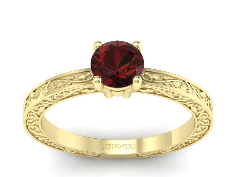 Złoty pierścionek z granatem żółte złoto - p16278zgr