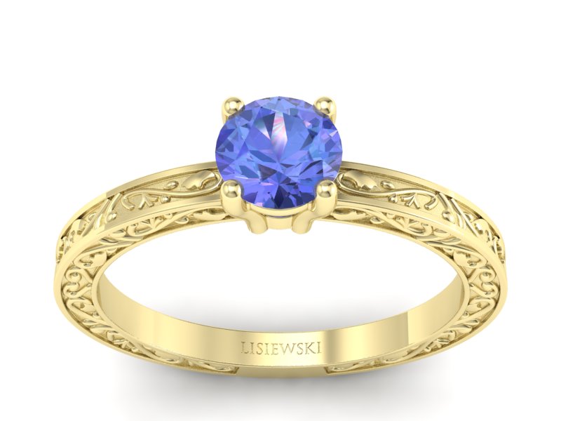 Złoty pierścionek z tanzanitem żółte złoto - p16278zt