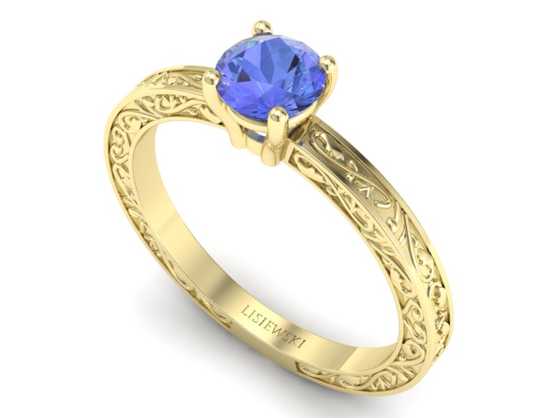 Złoty pierścionek z tanzanitem żółte złoto - p16278zt — zdjęcie 3