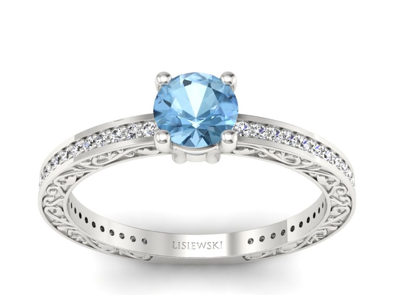 Pierścionek z topazem i brylantami białe złoto - p16279ba