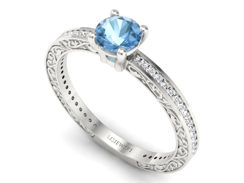 Pierścionek z topazem i brylantami białe złoto - p16279ba — zdjęcie 3