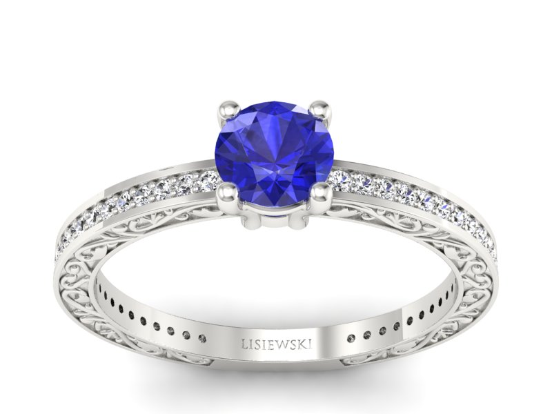 Pierścionek z szafirem i brylantem białe złoto - p16279bszc