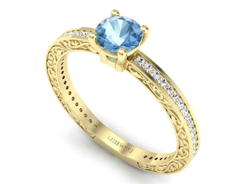 Złoty pierścionek z topazem i brylantami - p16279za — zdjęcie 3