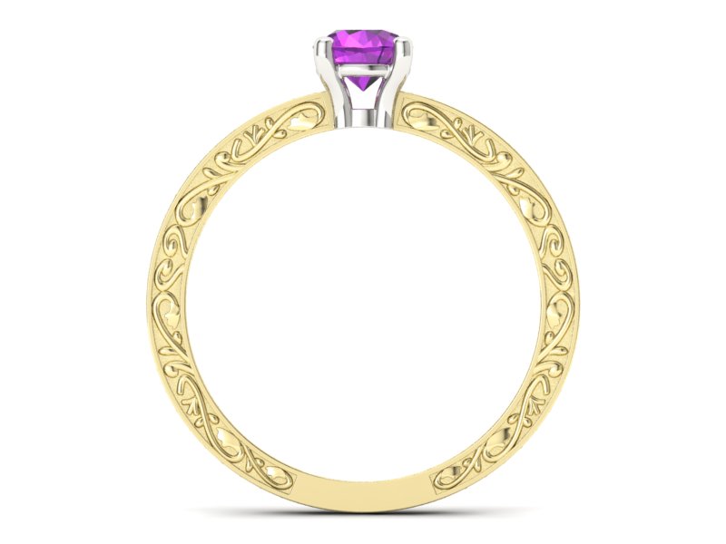 Złoty pierścionek z ametystem i brylantami - p16279zbat — zdjęcie 2