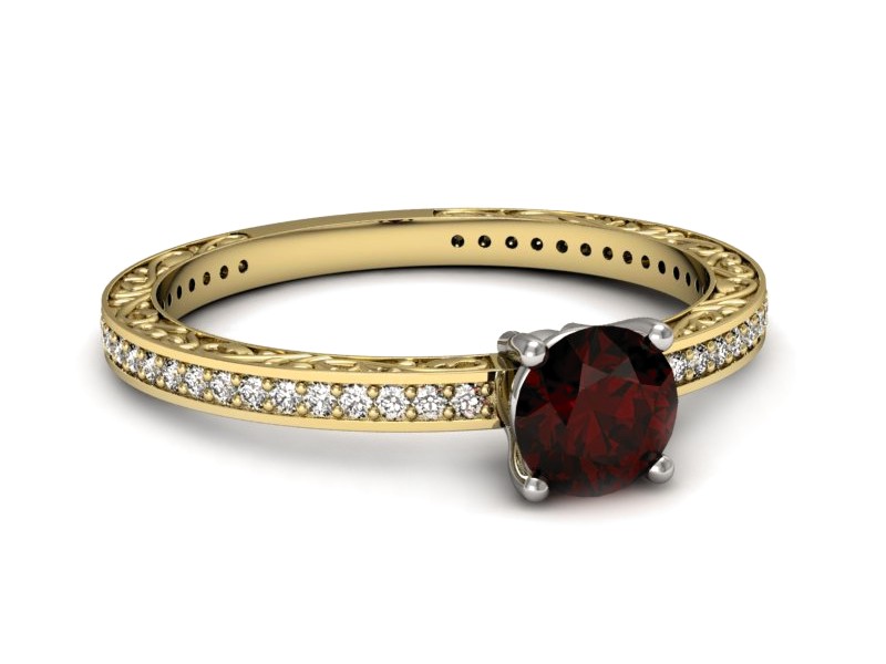 Złoty pierścionek z granatem i diamentami - p16279zbgr — zdjęcie 5