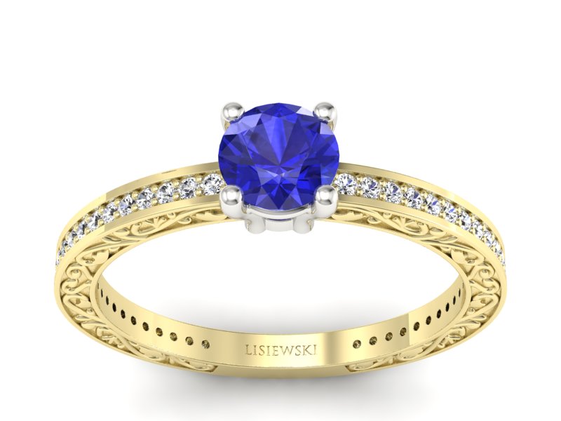 Złoty pierścionek z szafirem i brylantami - p16279zbszc