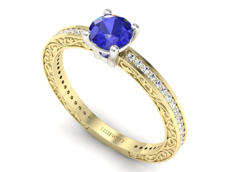 Złoty pierścionek z szafirem i brylantami - p16279zbszc — zdjęcie 3