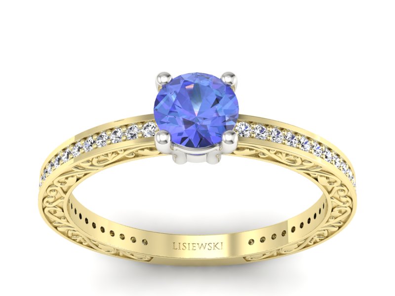 Złoty pierścionek z tanzanitem i brylantami - p16279zbt