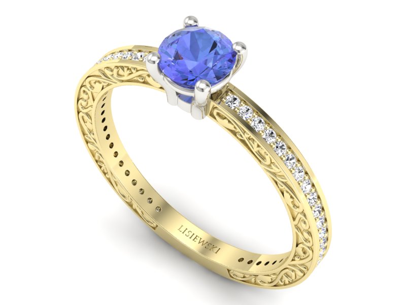 Złoty pierścionek z tanzanitem i brylantami - p16279zbt — zdjęcie 3