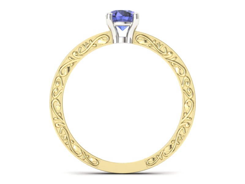 Złoty pierścionek z tanzanitem i brylantami - p16279zbt — zdjęcie 2