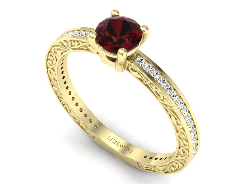 Złoty pierścionek z granatem i brylantami - p16279zgr — zdjęcie 3