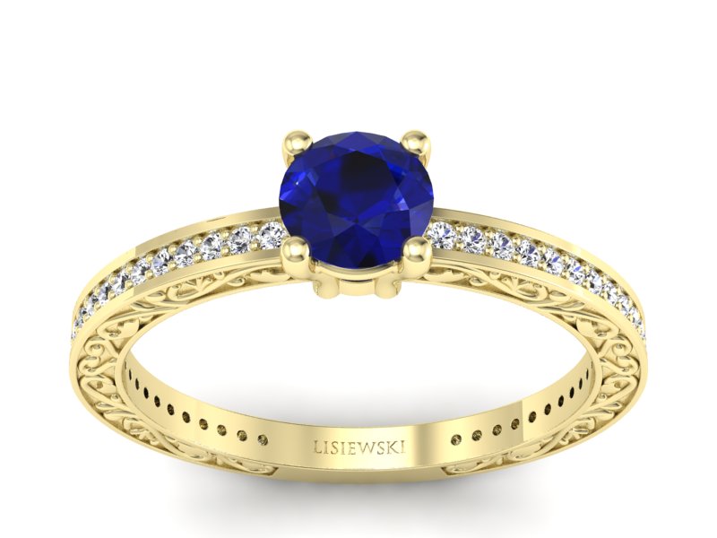 Pierścionek ze spinelem i diamentami żółte złoto - p16279zsp