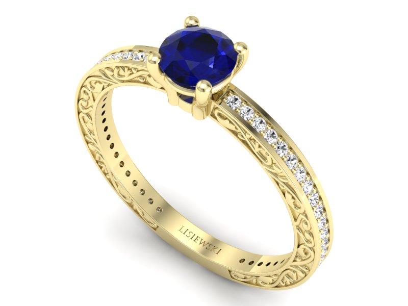 Pierścionek ze spinelem i diamentami żółte złoto - p16279zsp — zdjęcie 3