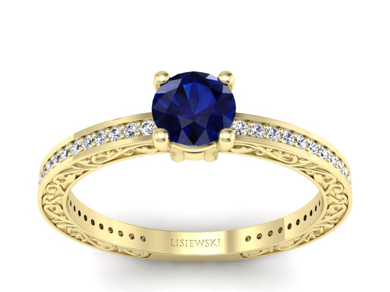 Złoty pierścionek z szafirem i brylantami - p16279zsz