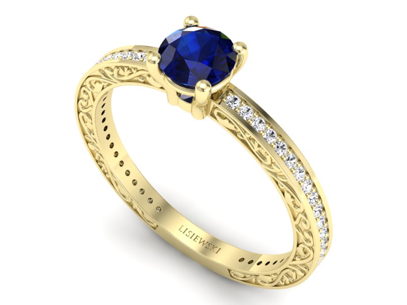 Złoty pierścionek z szafirem i brylantami - p16279zsz — zdjęcie 3