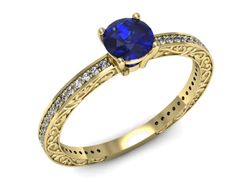 Złoty pierścionek z szafirem i diamentami - p16279zszc