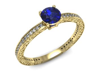 Złoty pierścionek z szafirem i diamentami - p16279zszc - 1