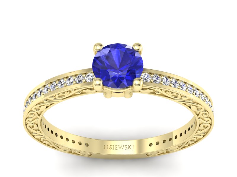 Złoty pierścionek z szafirem i diamentami - p16279zszc